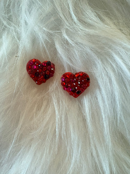 Red Sparkly Gemstone Heart Stud Earrings