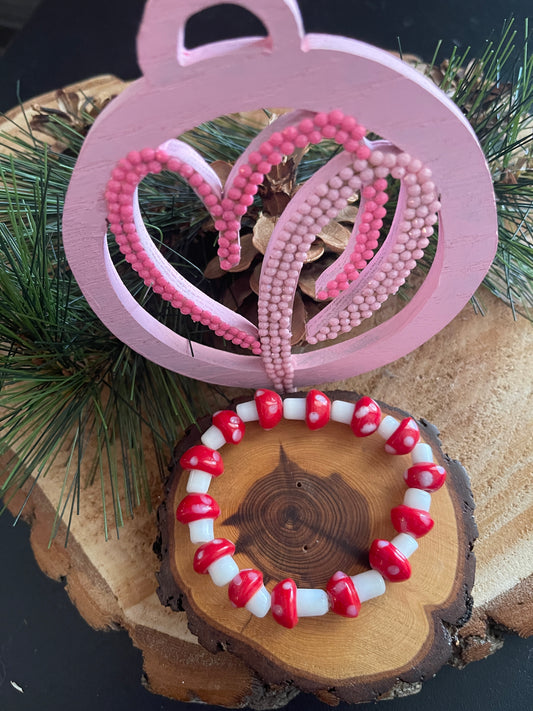 Lampwork Red Mushroom Glass Beaded Elastic/Stretch BraceletPink tiful of LOVE