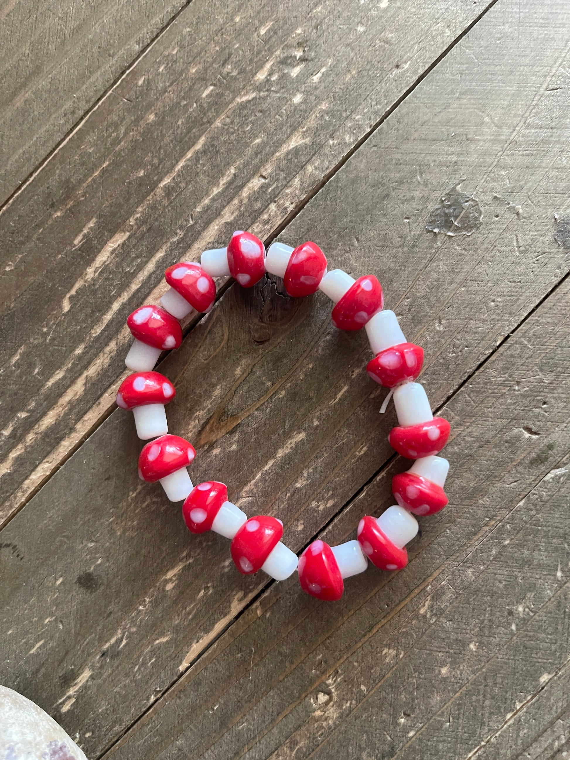 Lampwork Red Mushroom Glass Beaded Elastic/Stretch BraceletPink tiful of LOVE