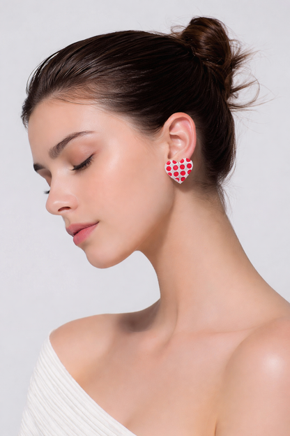 Red Polka Dot Heart Stud Earrings – Glitter Heart Design