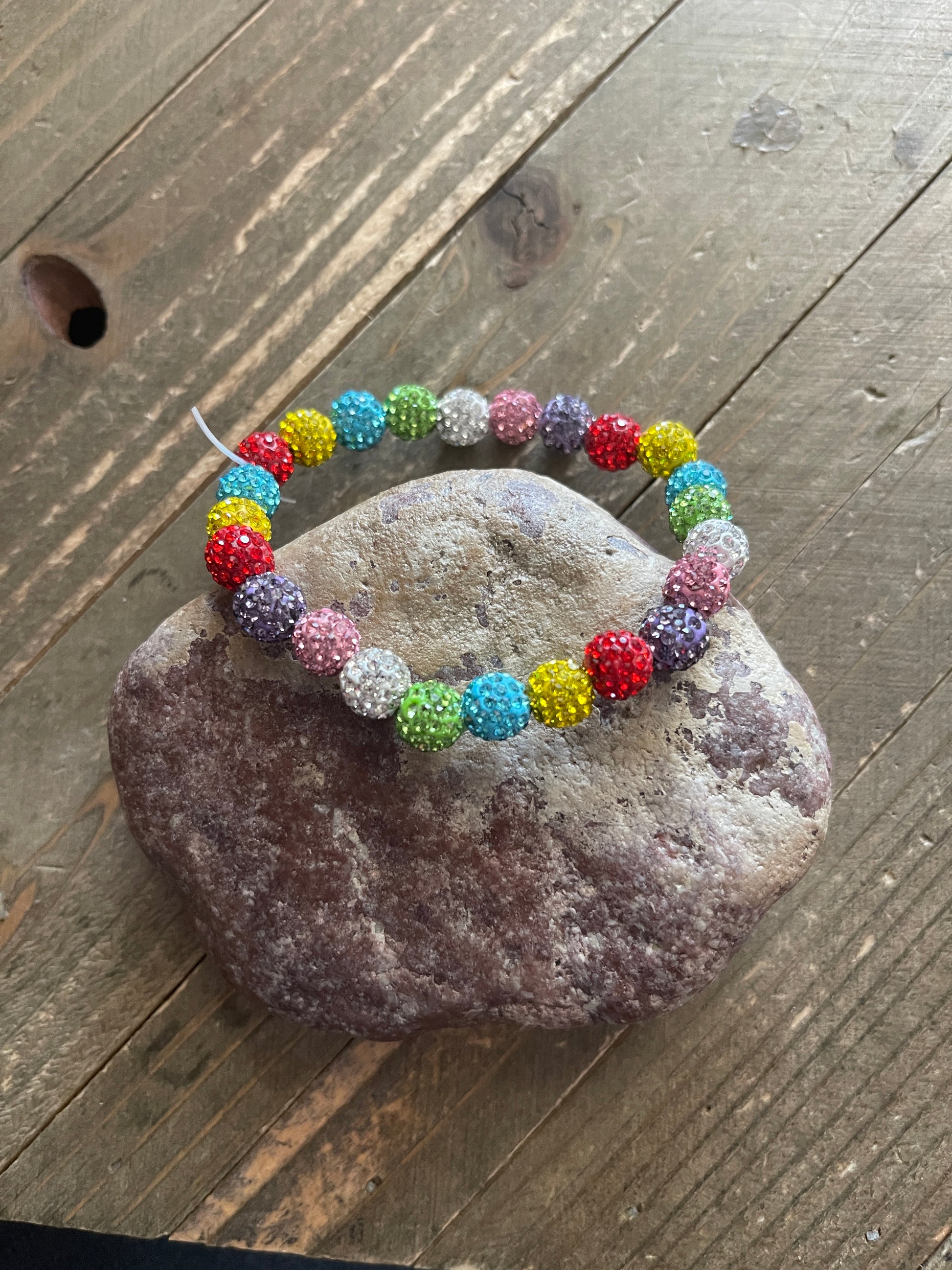 Multi-Color Rhinestone Ball Bead Elastic/Stretch Bracelet-1Pink tiful of LOVE