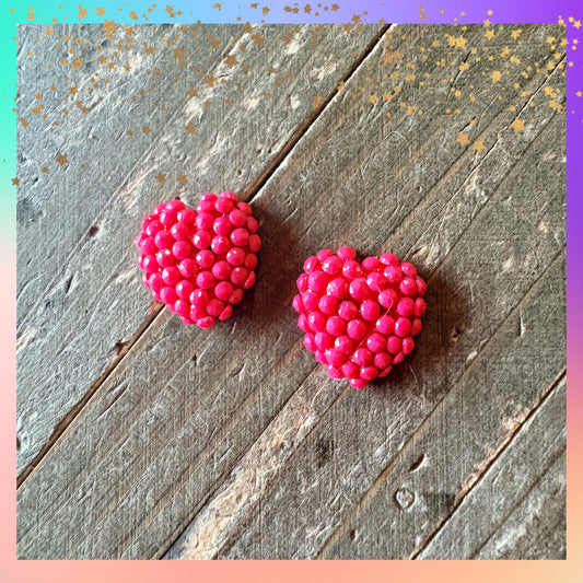Red gemstone Heart Stud Earrings – Textured Heart Design with Silver-Plated Posts