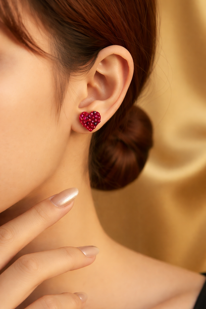 Red Sparkly Gemstone Heart Stud Earrings
