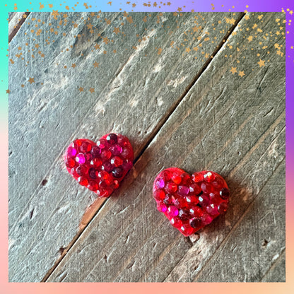Red Sparkly Gemstone Heart Stud Earrings