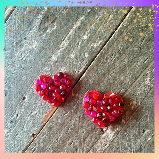 Red Sparkly Gemstone Heart Stud Earrings