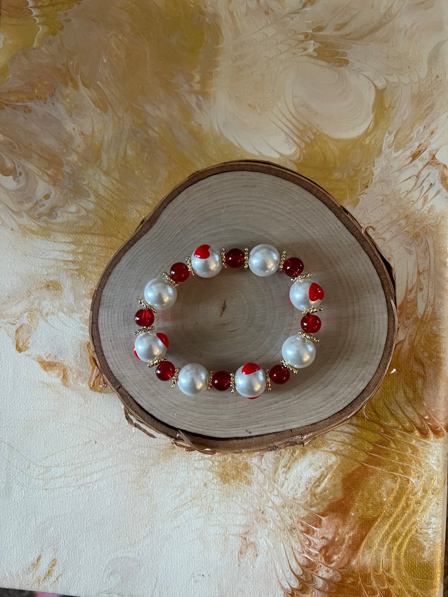 Red Heart Pearl Beaded Stretch bracelet-Valentine Jewelry