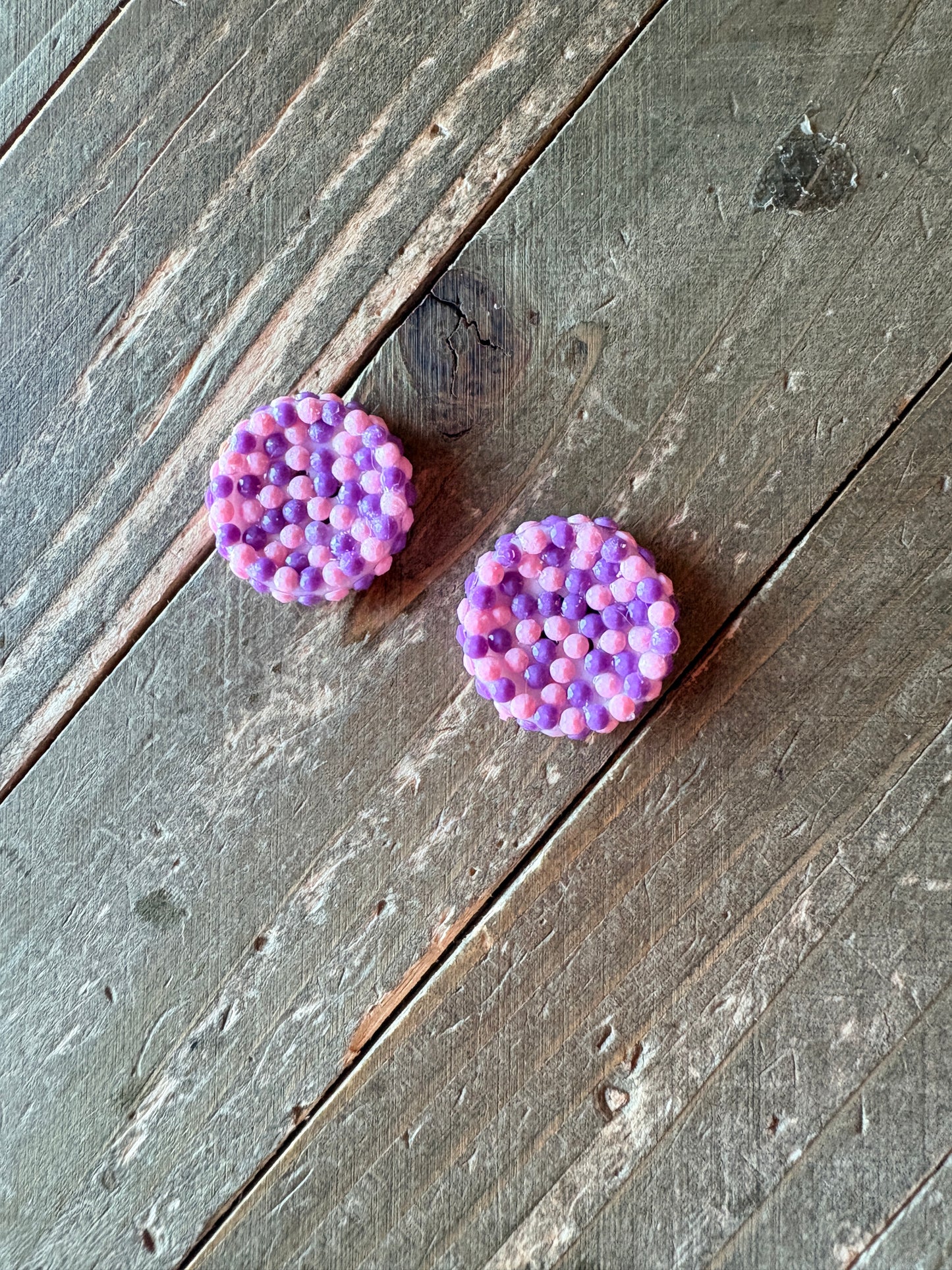 Pink & Purple Diamond Art Round Stud Earrings