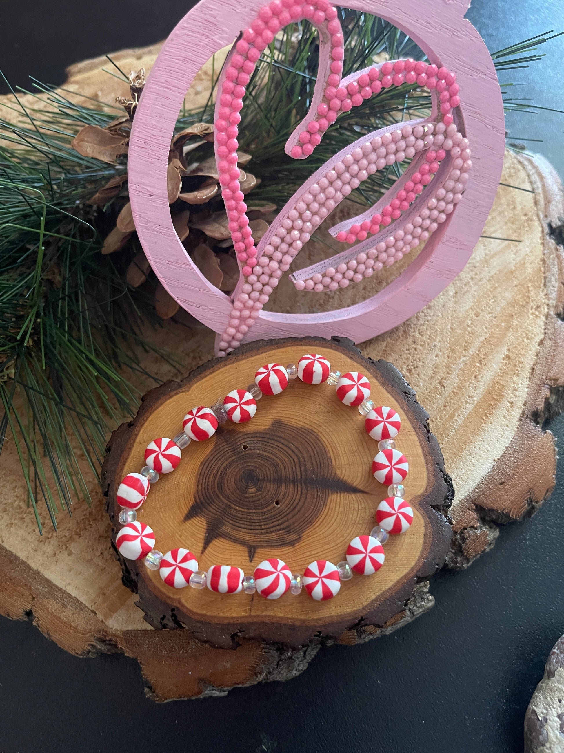 Peppermint Beaded Elastic/Stretch BraceletPink tiful of LOVE