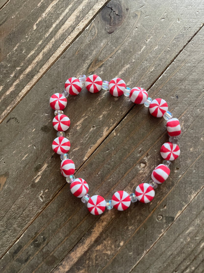 Peppermint Candy  Beaded Elastic/Stretch Bracelet