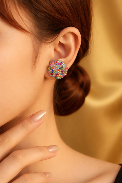 Rainbow Diamond Art Round Stud Earrings