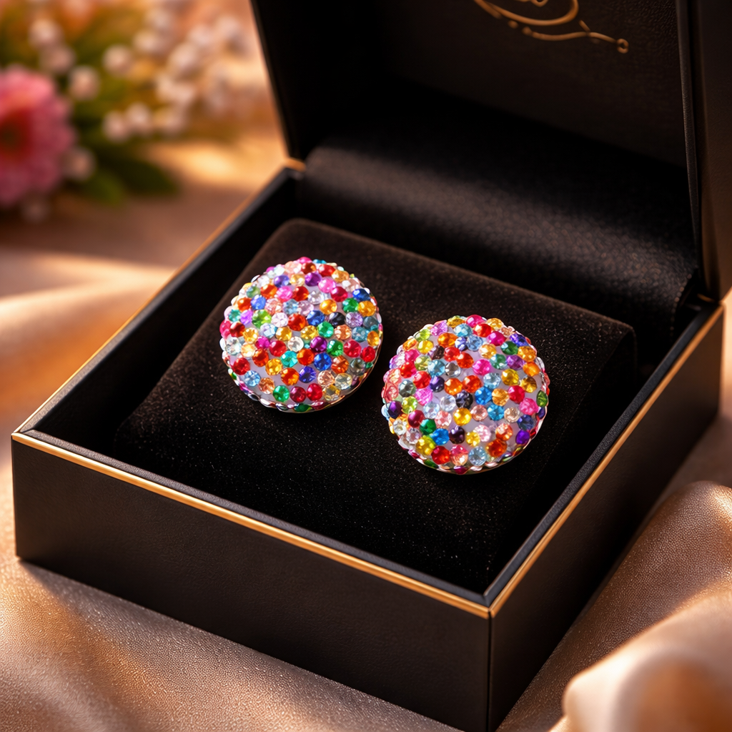 Rainbow Diamond Art Round Stud Earrings