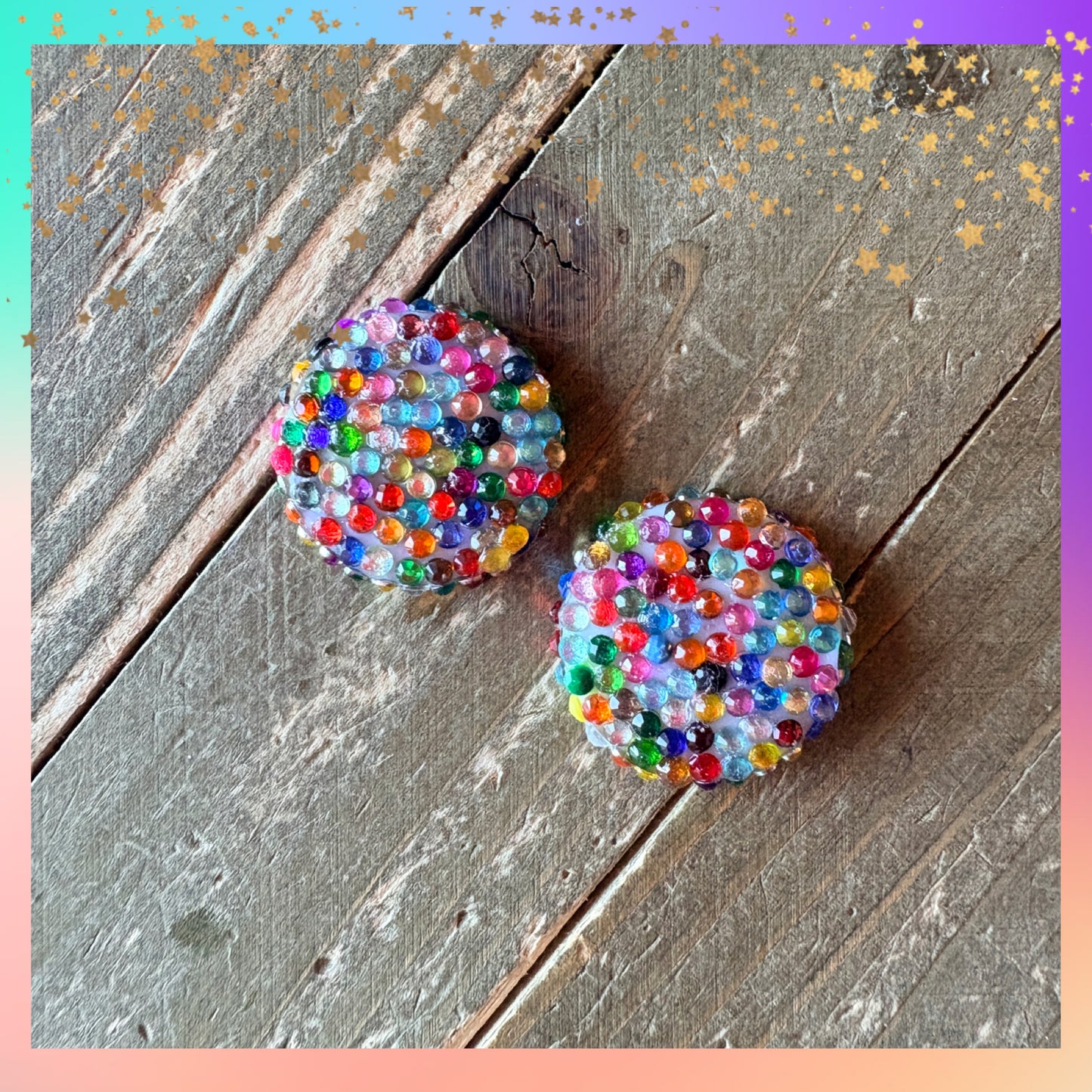 Rainbow Diamond Art Round Stud Earrings