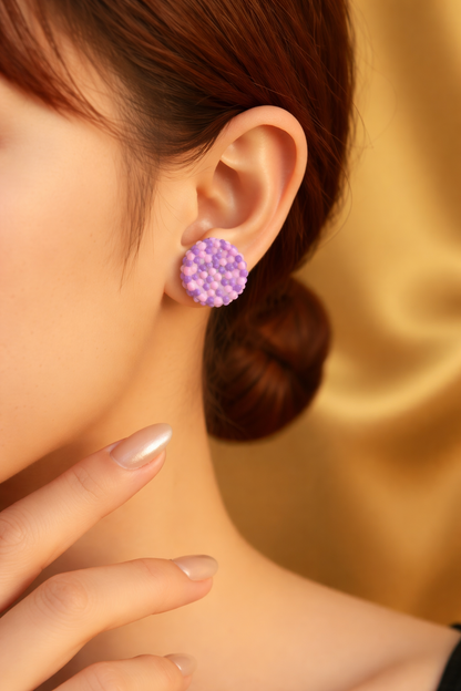 Pink & Purple Diamond Art Round Stud Earrings