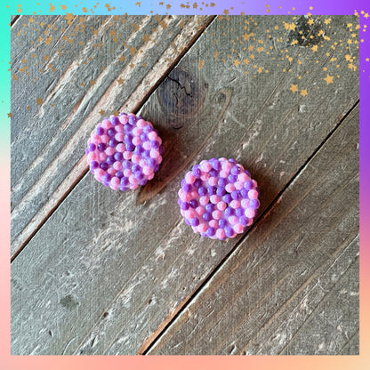 Pink & Purple Diamond Art Round Stud Earrings
