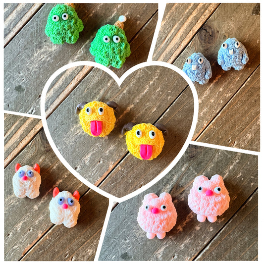 Cute & Colorful Monster Stud Earrings – Goofy Mini Creature Earrings