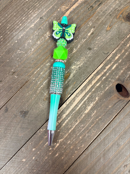 Green Butterfly Beadable Pen – Rhinestone &amp; Acrylic Statement Pen
