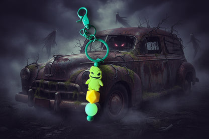 Oogie-Inspired Beadable Keychain – Green Spooky Character Charm with Silicone Bead