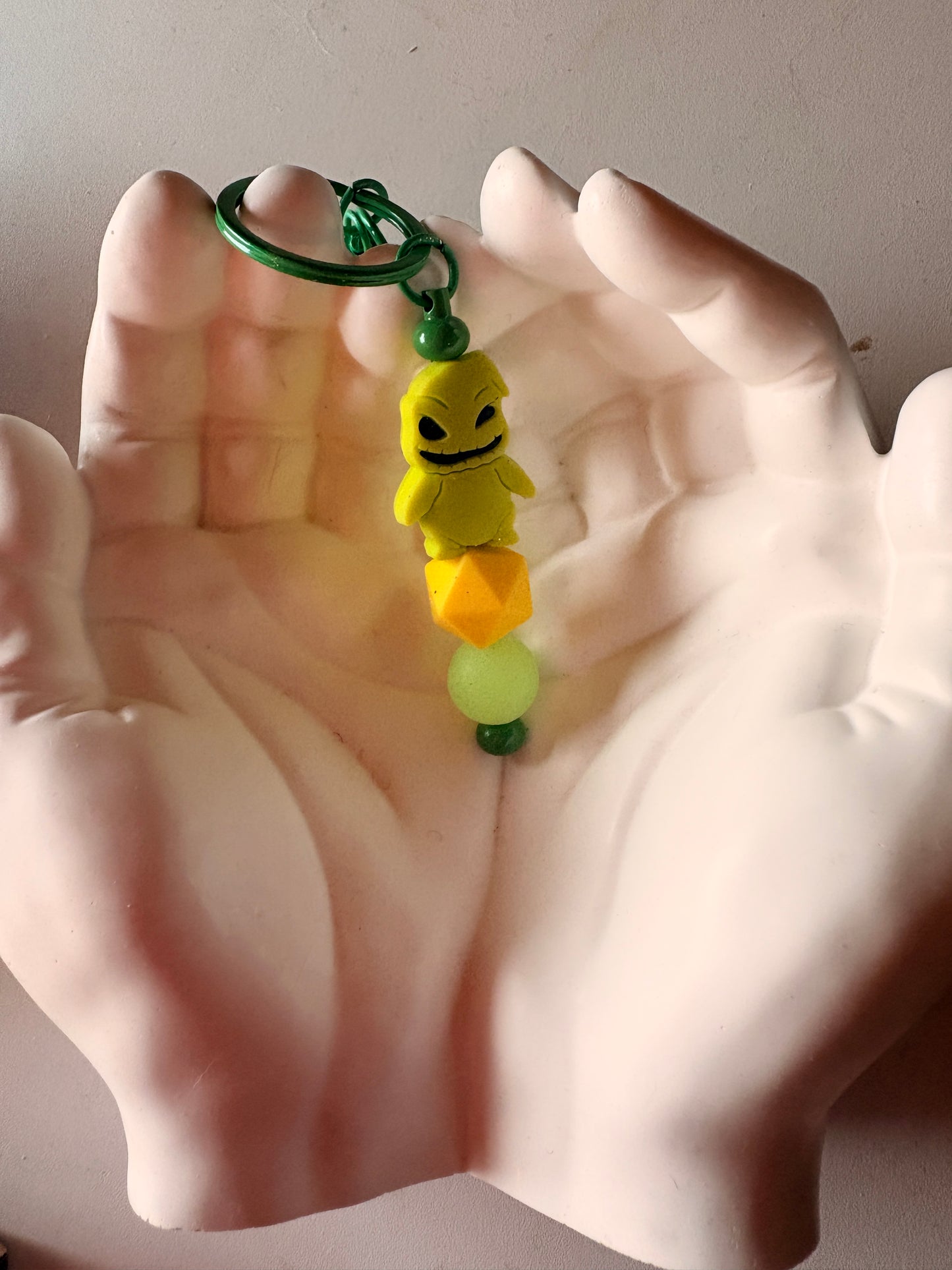 Oogie-Inspired Beadable Keychain – Green Spooky Character Charm with Silicone Bead