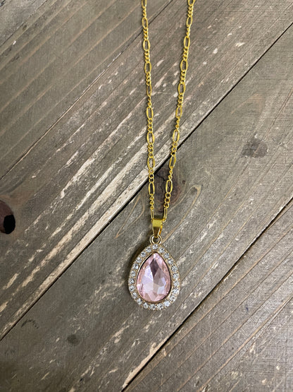 Pink and Diamond Rhinestone Pendant on a Gold chain NecklacePink tiful of LOVE