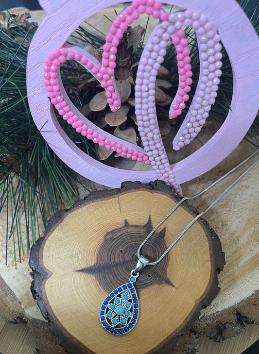 Blue Boho Teardrop Pendant on a Silver chain NecklacePink tiful of LOVE