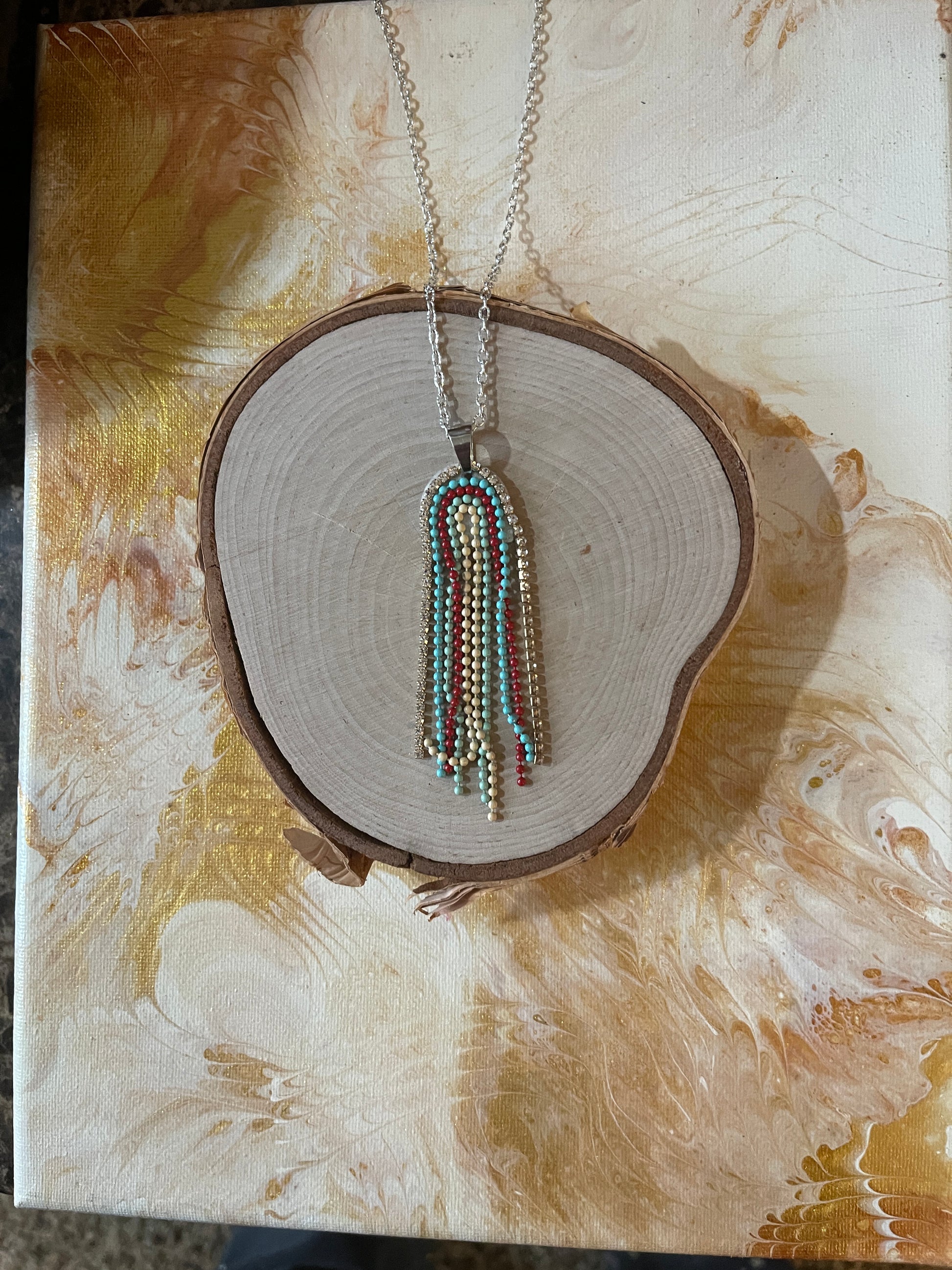 Boho Rainbow long string Pendant on a Silver chain NecklacePink tiful of LOVE