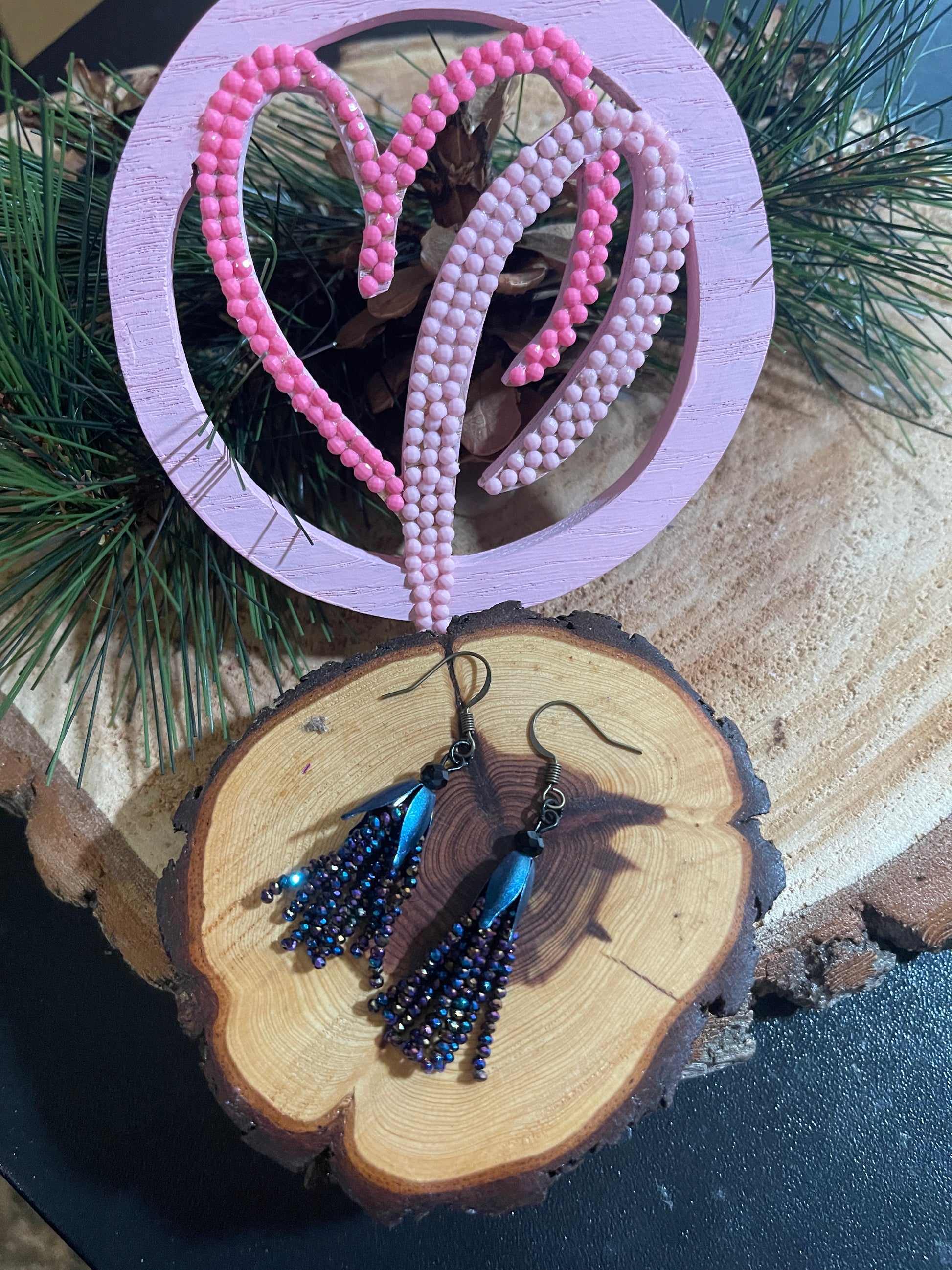 Floral Beaded Tassel Wire EarringPink tiful of LOVE