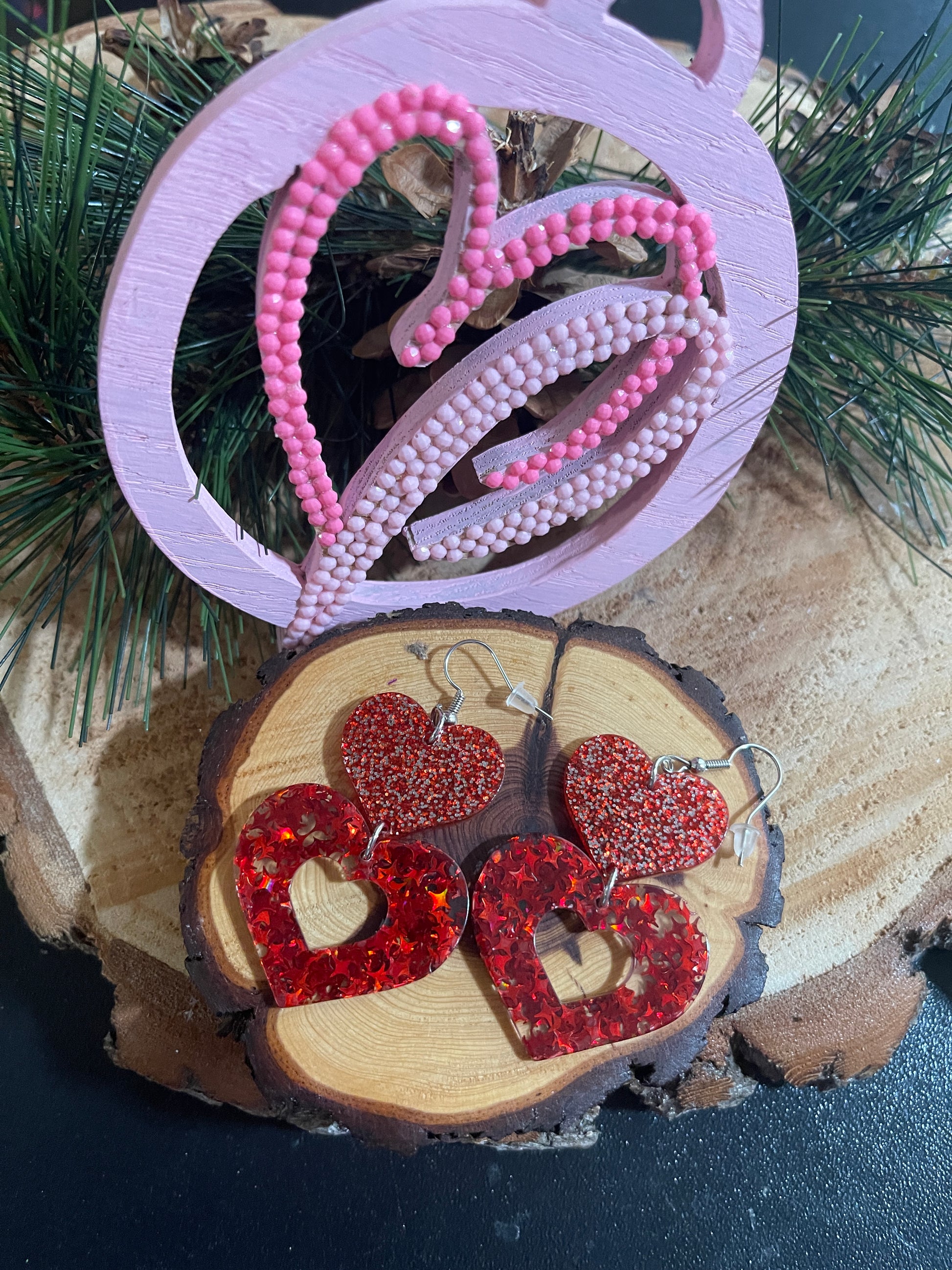 Red Stacked Heart Wire EarringPink tiful of LOVE