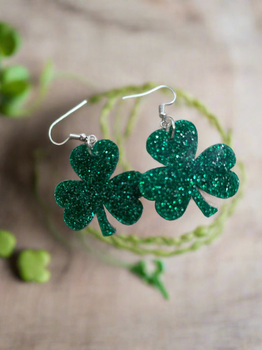 Glitter Shamrock Acrylic Charm Wire EarringPink tiful of LOVE