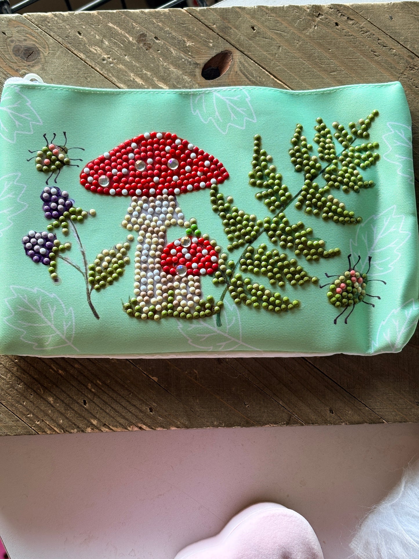 Mushroom Diamond Art Pencil & Makeup Bag -Rhinestone Zip Pouch
