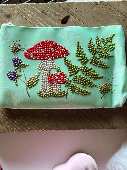 Mushroom Diamond Art Pencil & Makeup Bag -Rhinestone Zip Pouch