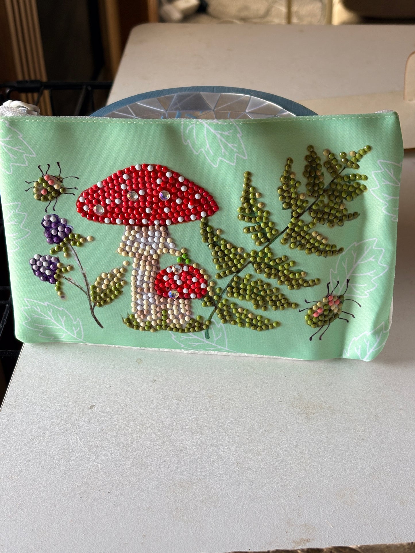 Mushroom Diamond Art Pencil & Makeup Bag -Rhinestone Zip Pouch