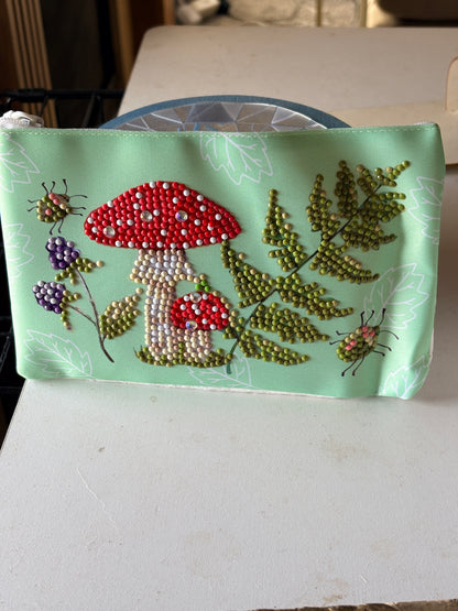 Mushroom Diamond Art Pencil & Makeup Bag -Rhinestone Zip Pouch