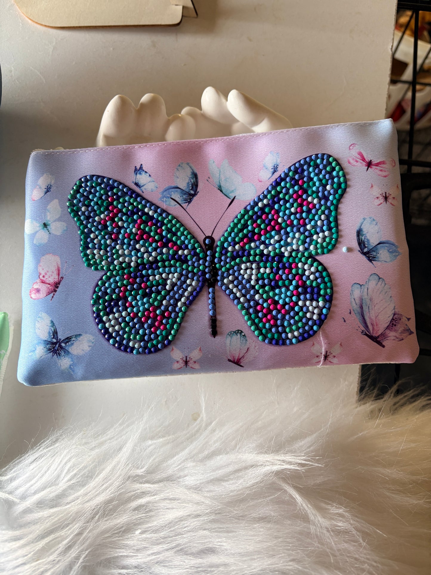 Butterfly Diamond Art Pencil & Makeup Bag -Rhinestone Zip Pouch