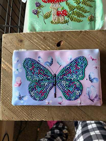 Butterfly Diamond Art Pencil & Makeup Bag -Rhinestone Zip Pouch