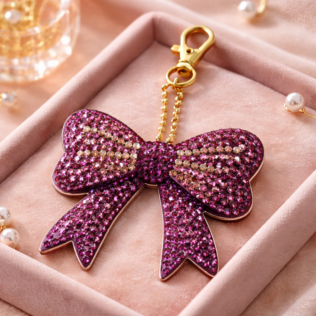 Purple Bow  Diamond Art Key chain