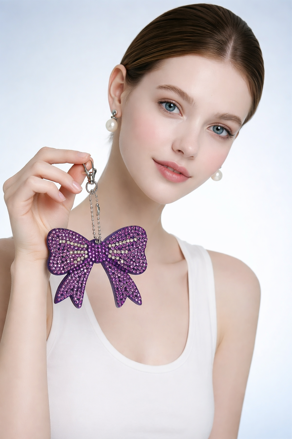Purple Bow  Diamond Art Key chain