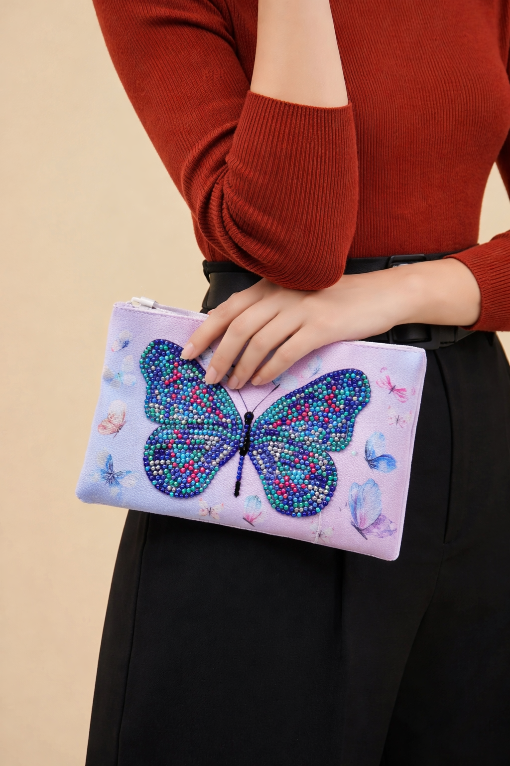 Butterfly Diamond Art Pencil & Makeup Bag -Rhinestone Zip Pouch