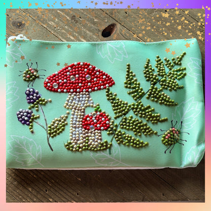 Mushroom Diamond Art Pencil & Makeup Bag -Rhinestone Zip Pouch