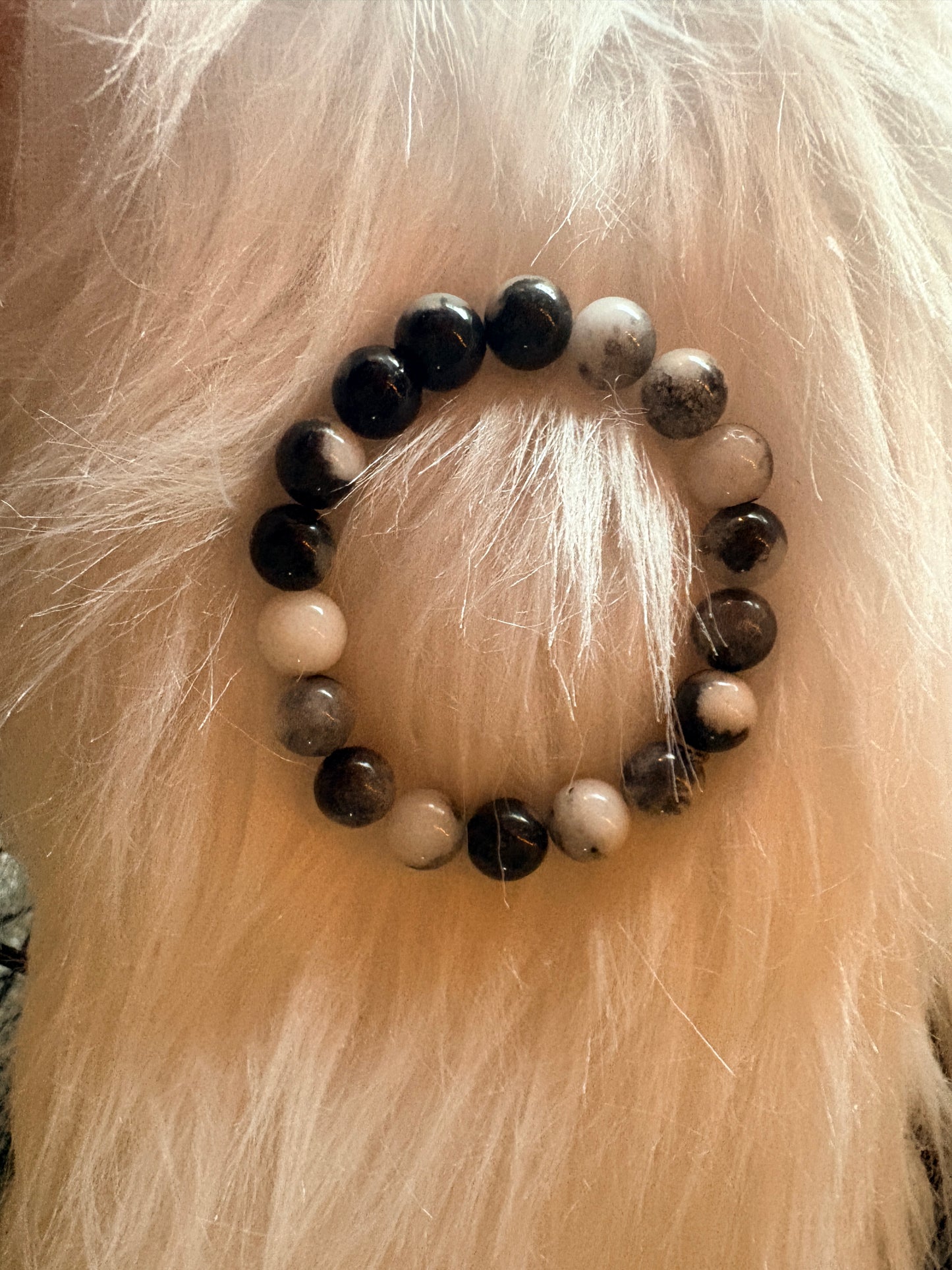 Black & White Dolomite Jasper Beaded Bracelet – 10mm Marble Stretch Bracelet