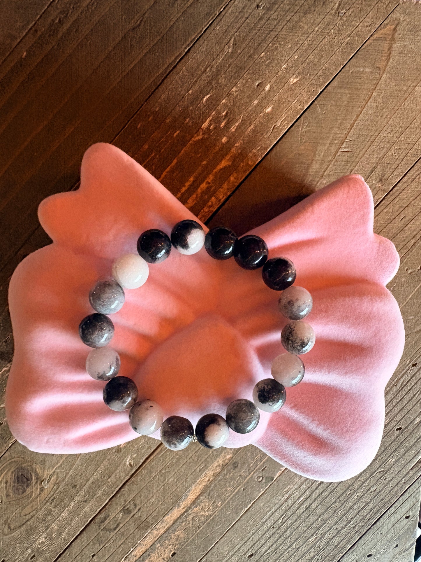 Black & White Dolomite Jasper Beaded Bracelet – 10mm Marble Stretch Bracelet