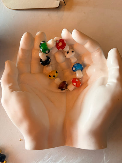 Multi-Colored Mushroom Lampwork Glass Stretch Bracelet – Handmade Beaded