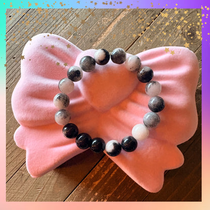 Black & White Dolomite Jasper Beaded Bracelet – 10mm Marble Stretch Bracelet