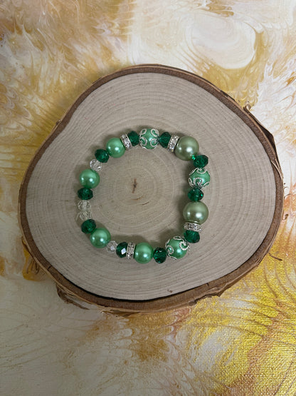 Green Ornate Mixed Glass Beaded  Elastic/Stretch BraceletPink tiful of LOVE