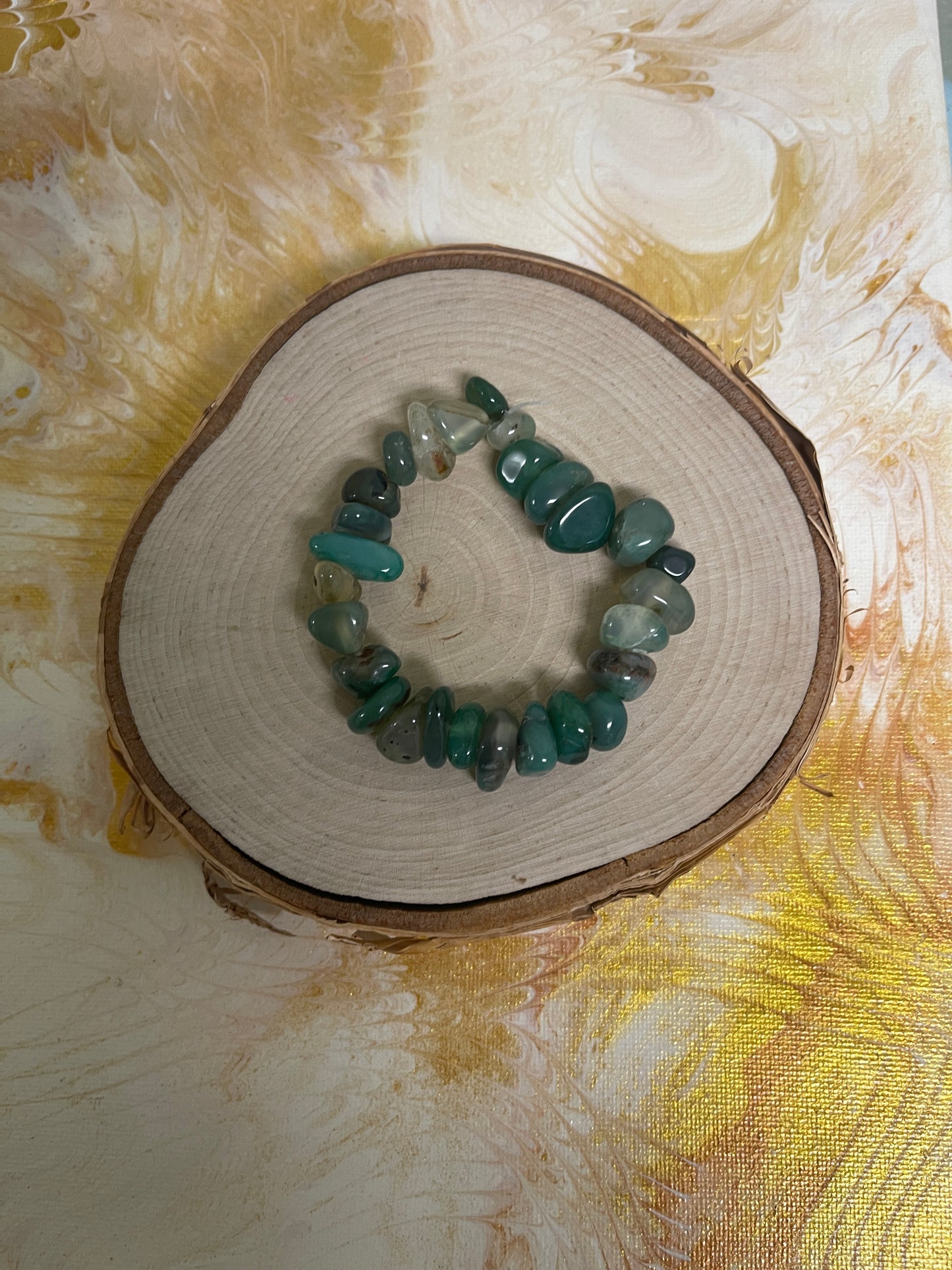 Moss Agate Stone Beaded  Elastic/Stretch BraceletPink tiful of LOVE