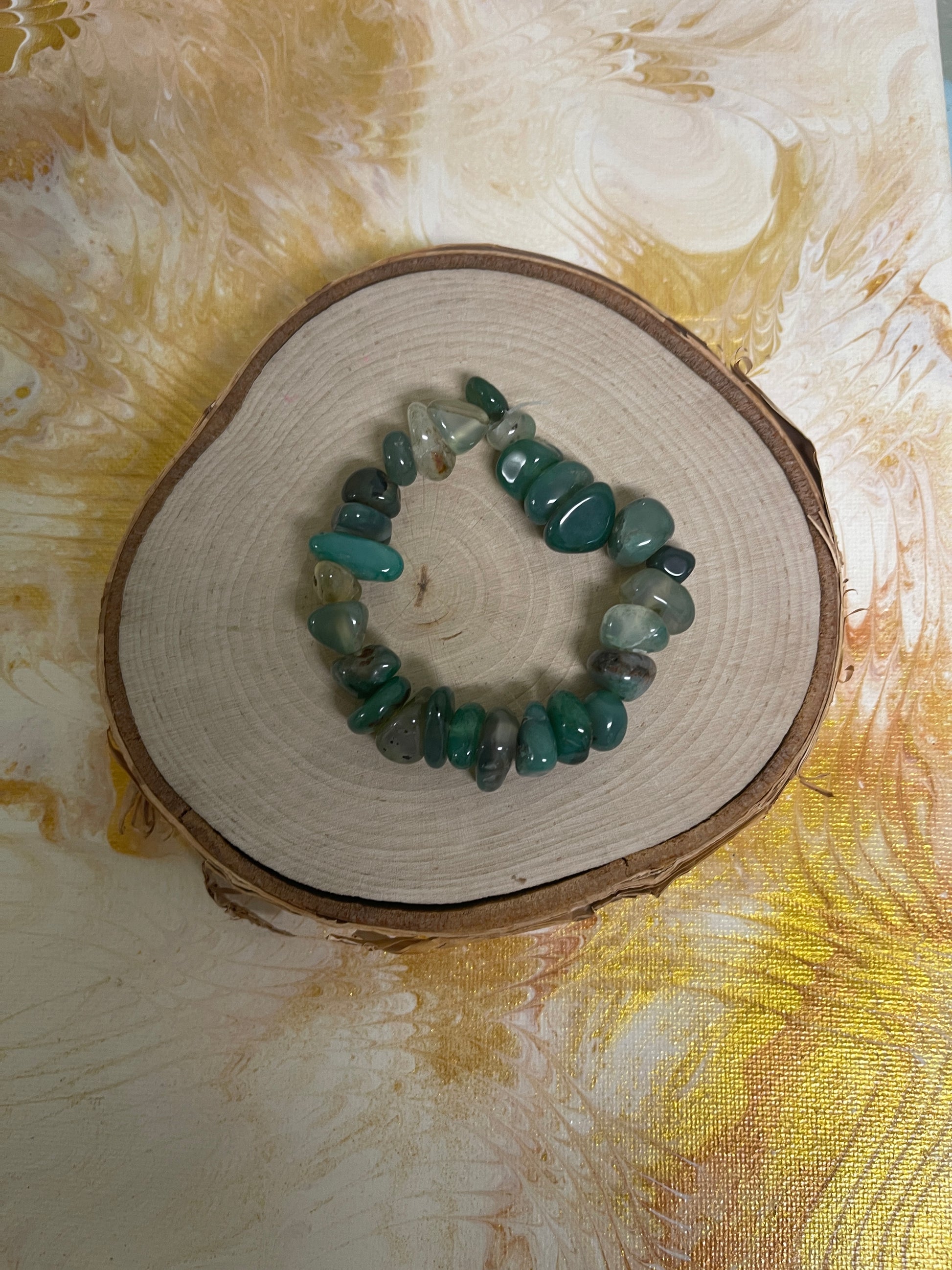 Moss Agate Stone Beaded  Elastic/Stretch BraceletPink tiful of LOVE