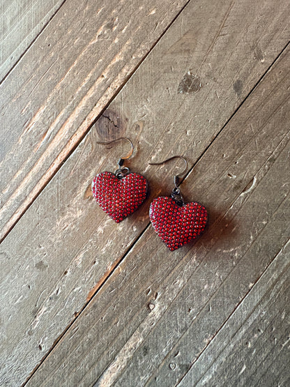 Red Pave Rhinestone Heart Drop Earrings – Sparkling