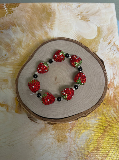 Sparkly Rhinestone Strawberry Beaded Elastic/Stretch Bracelet-2