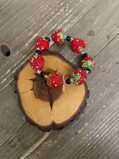 Sparkly Rhinestone Strawberry Beaded Elastic/Stretch Bracelet-2