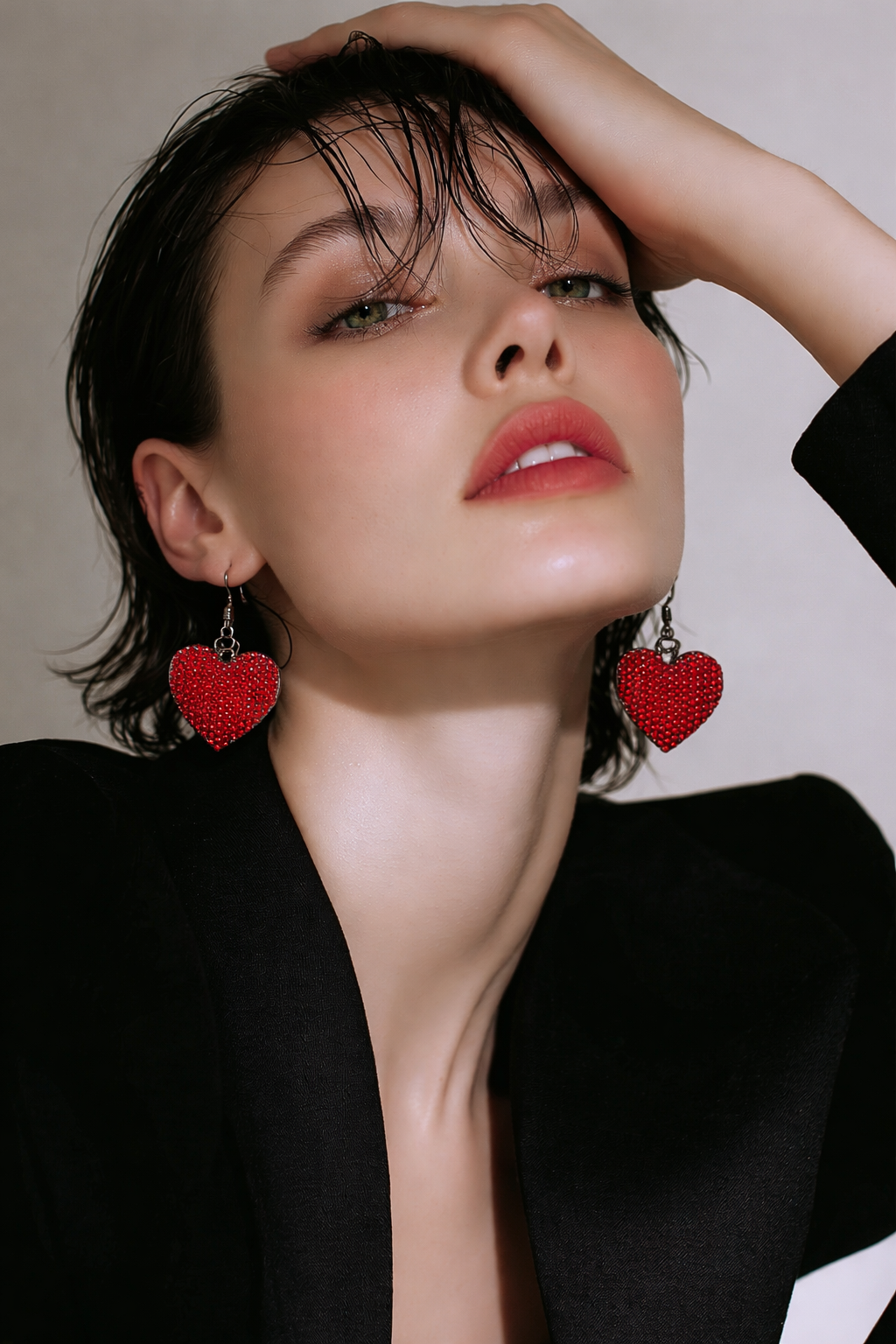 Red Pave Rhinestone Heart Drop Earrings – Sparkling