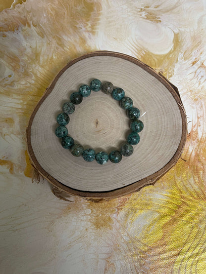 African Turquoise Jasper Round Beaded  Elastic/Stretch Bracelet
